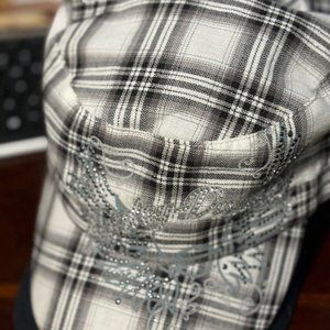 Harley Davidson Black and White Checked Jeweled Woman's Hat